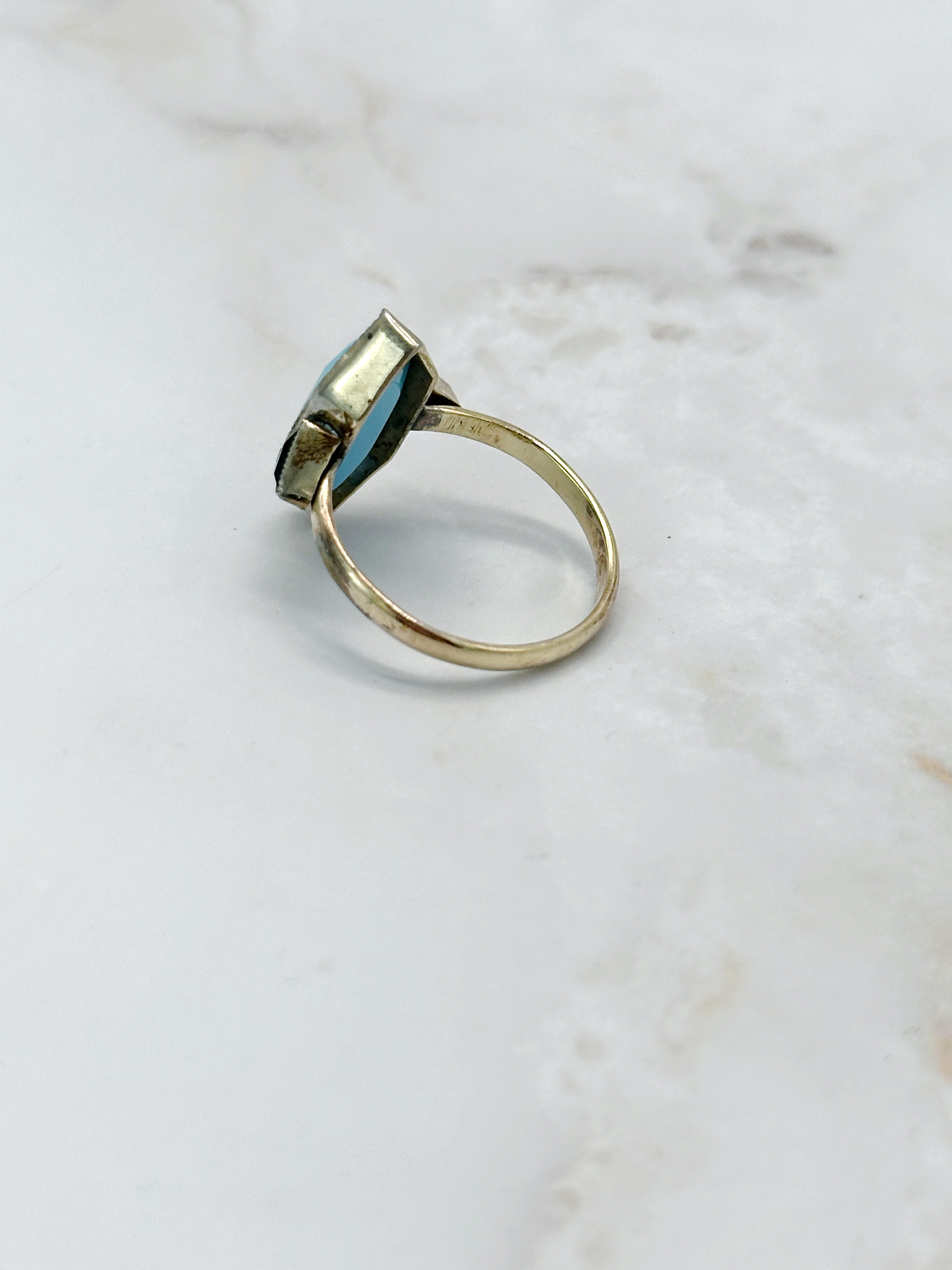Graphic Art Deco Ring Doublé Turquoise &amp; Black