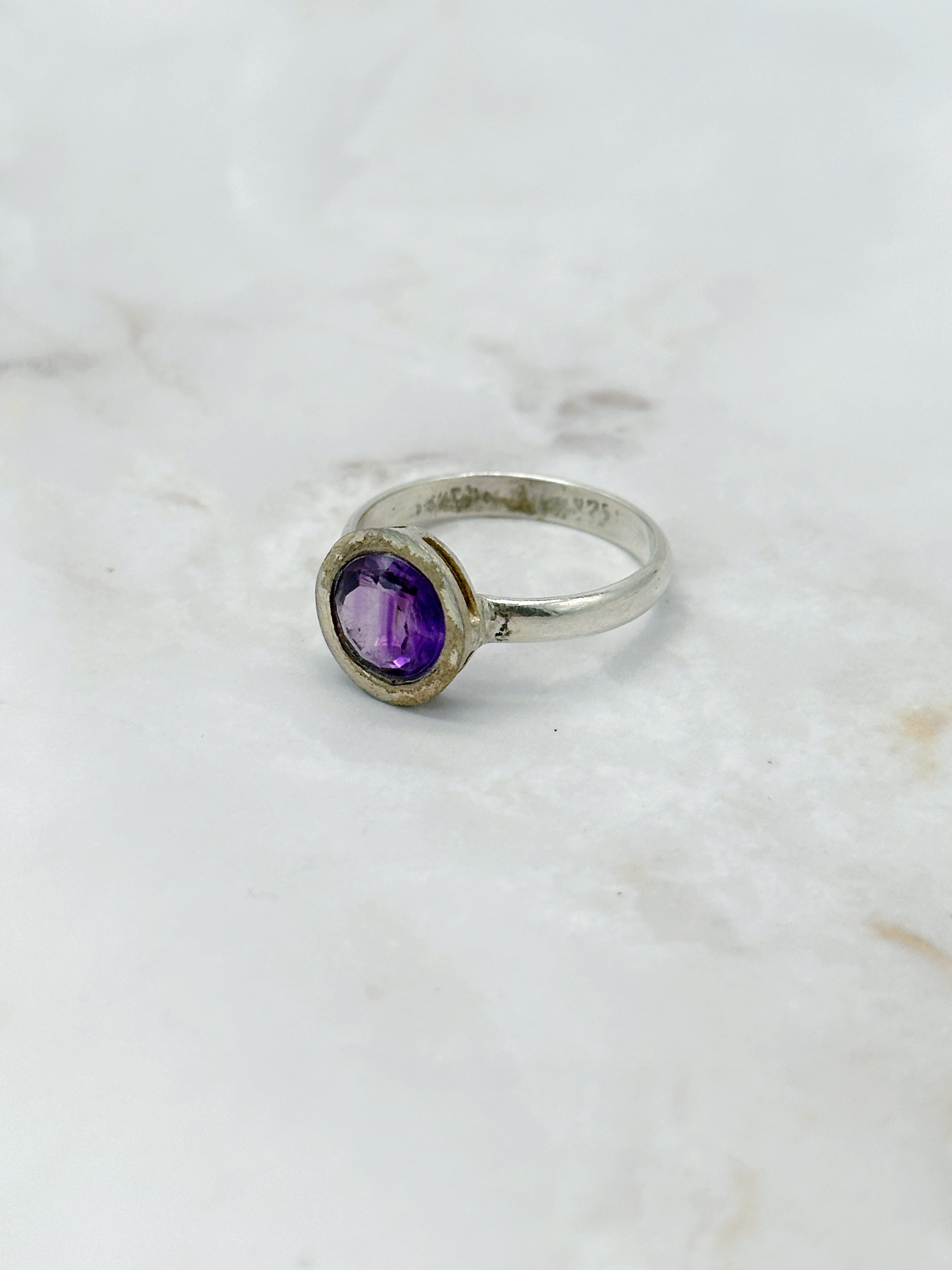 Vintage Silberring 925 mit rundem Amethyst