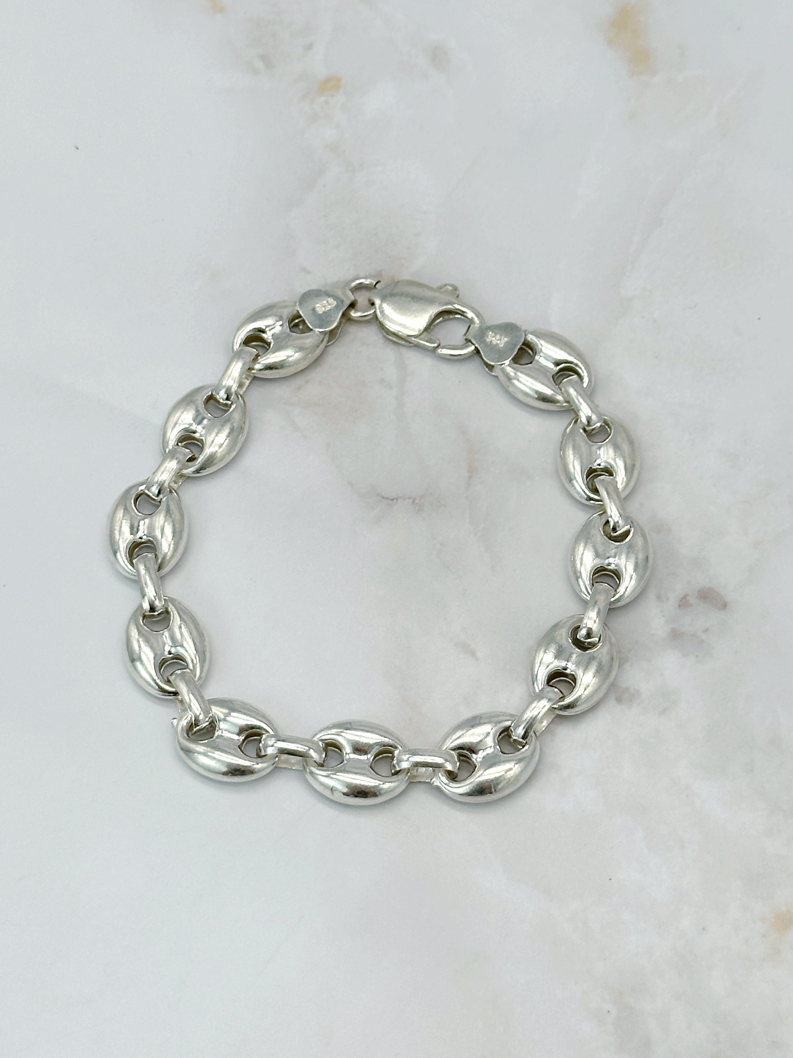 Striking 925 silver bracelet – coffee beans / anchor chain