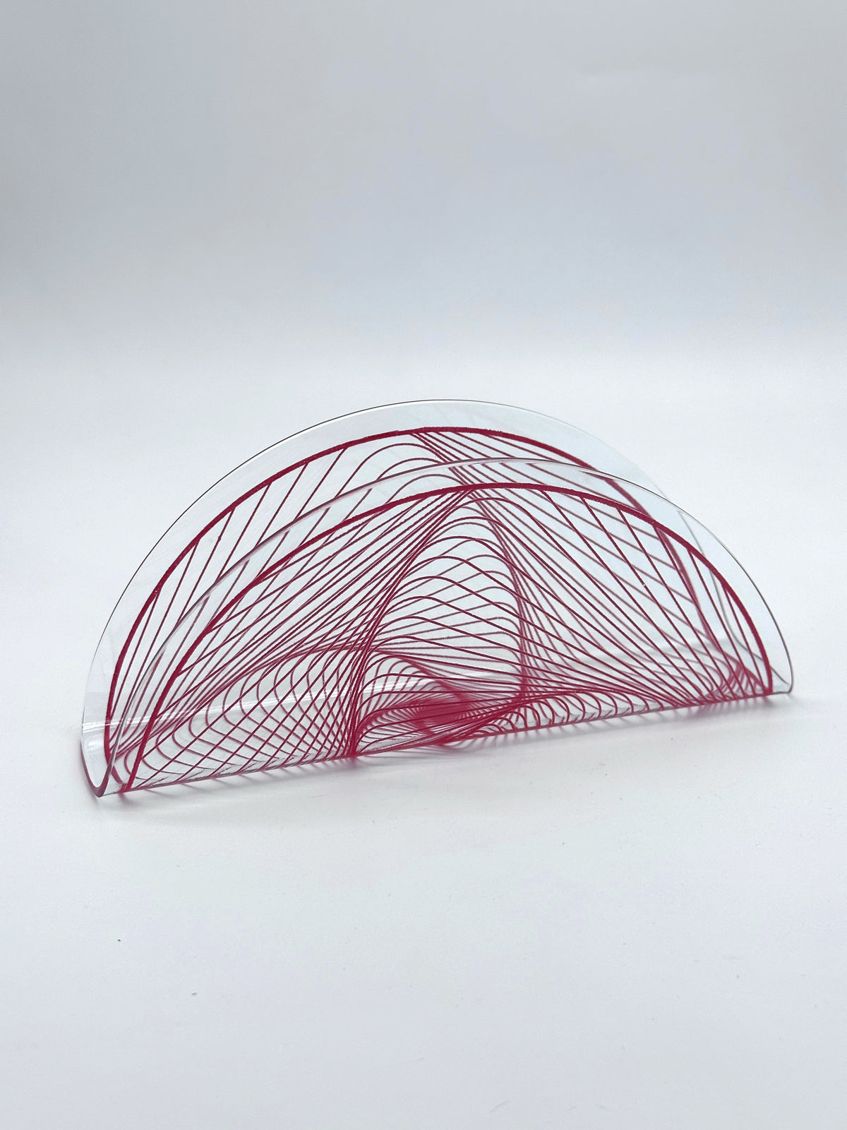 Vintage Serviettenhalter aus Glas mit rotem geometrischem Muster