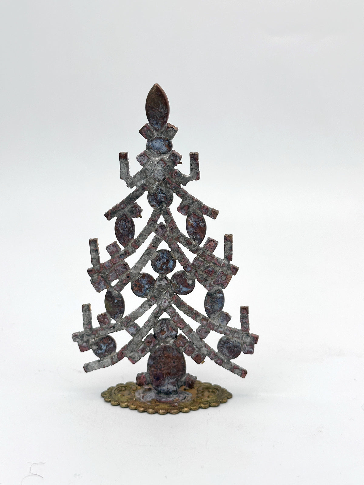 Gablonzer Weihnachtsbaum mit Glassteinen in Rosarot, Gelb und Grün