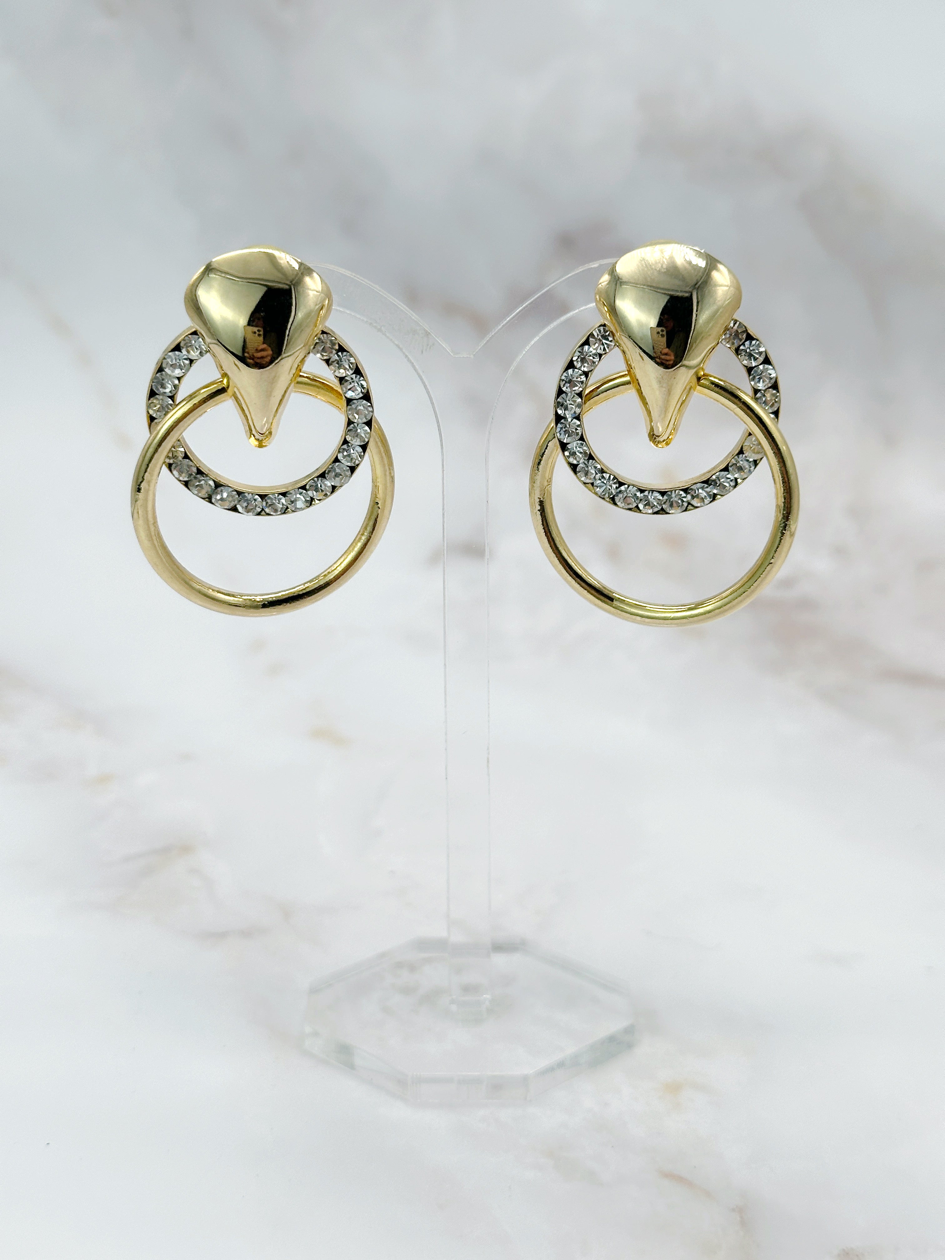 Vintage Doorknocker Ohrhänger mit Doppel-Ringen & Strass
