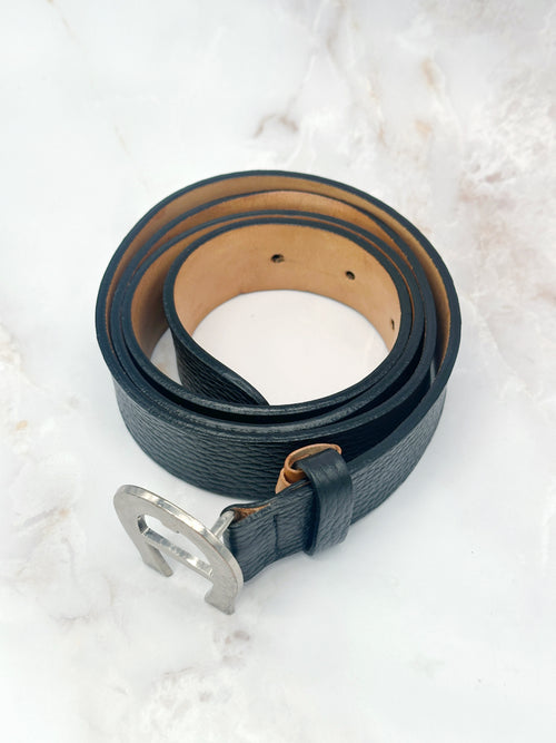 Aigner Vintage Logo-Gürtel aus schwarzem Leder mit Silberschnalle