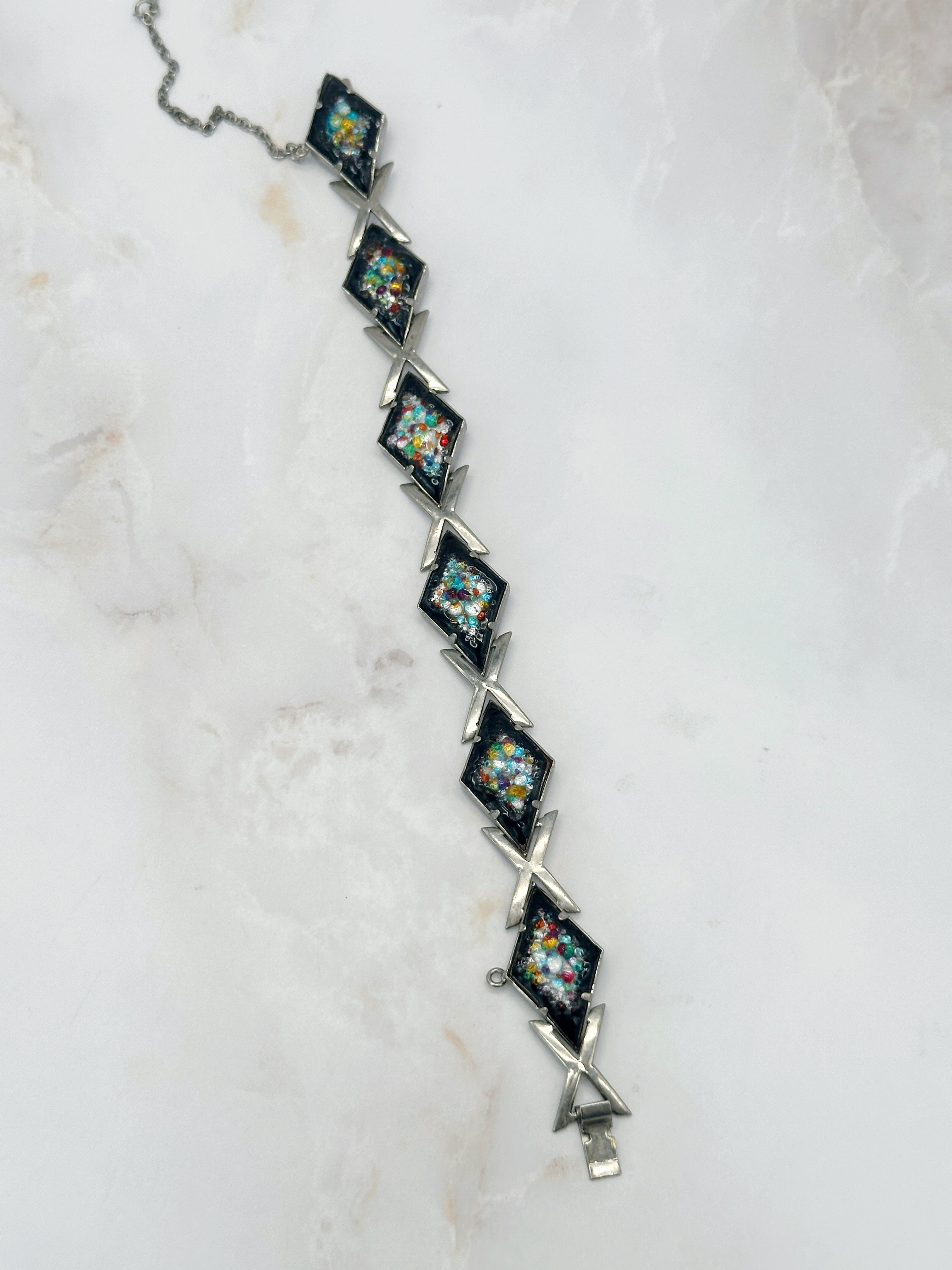 Vintage Armband mit Glasmosaik und Trapezgliedern