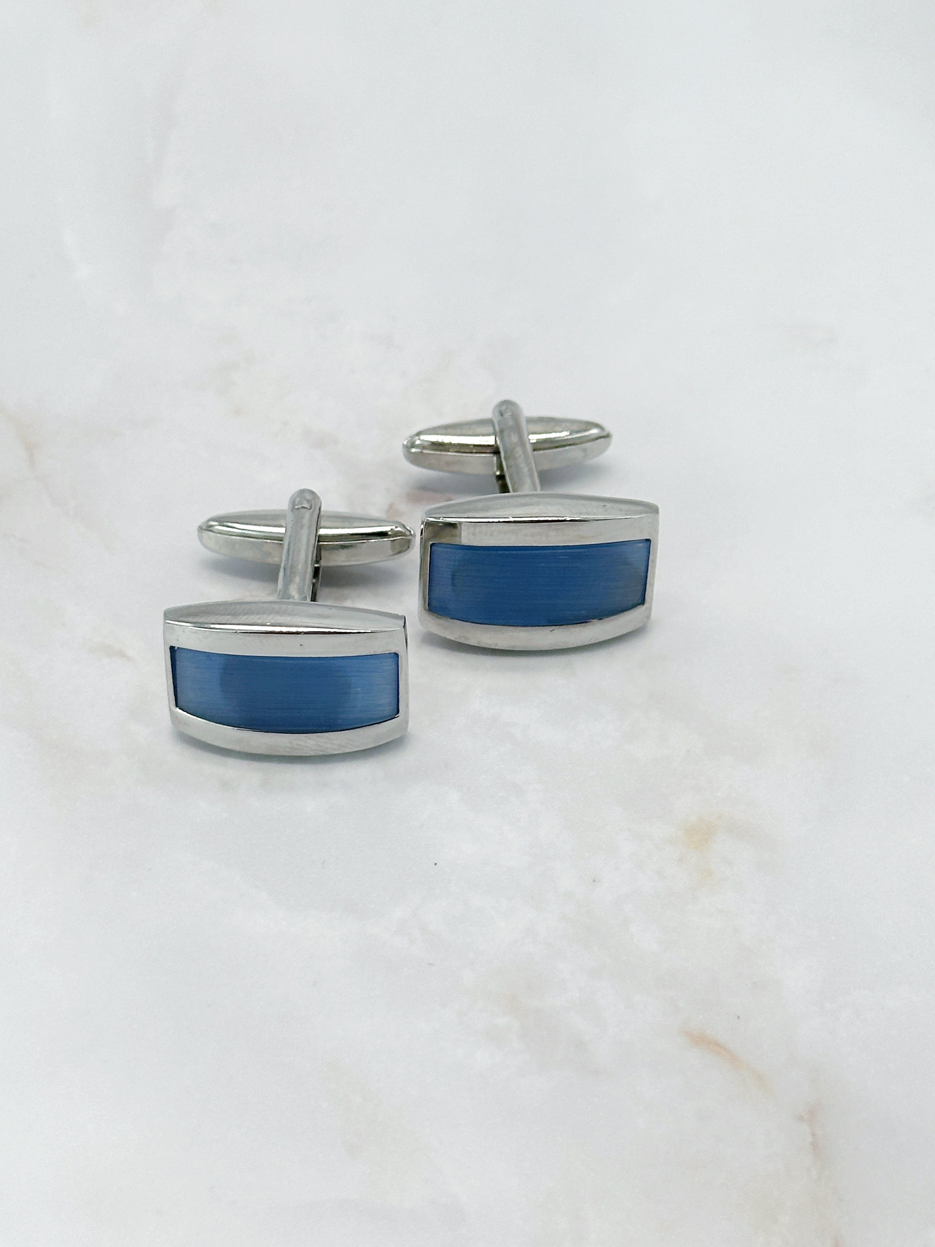 Vintage Manschettenknöpfe Eisblaues Glas Eckig