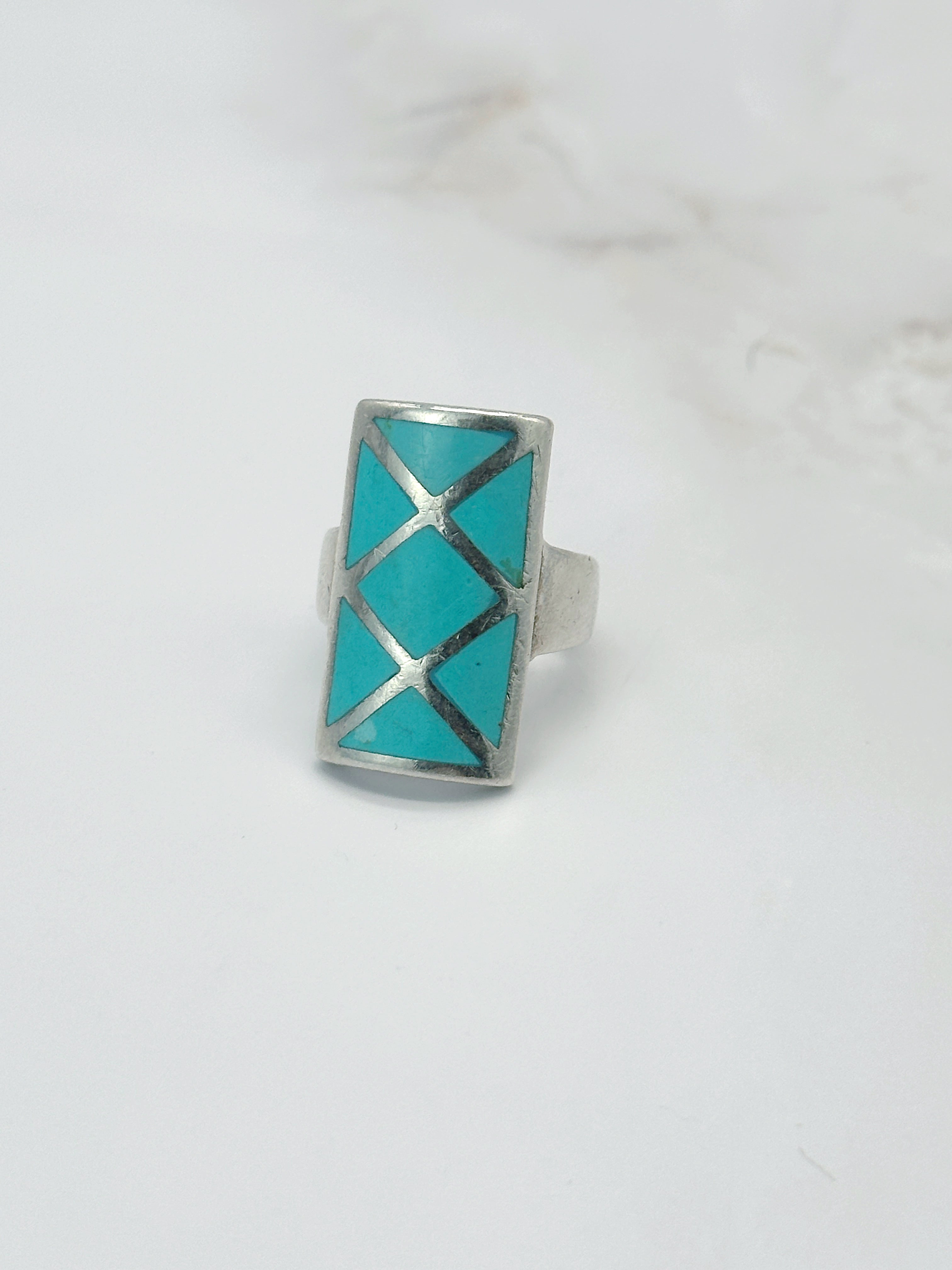 Vintage Silberring mit eckigem Türkis-Motiv Ringgröße 54