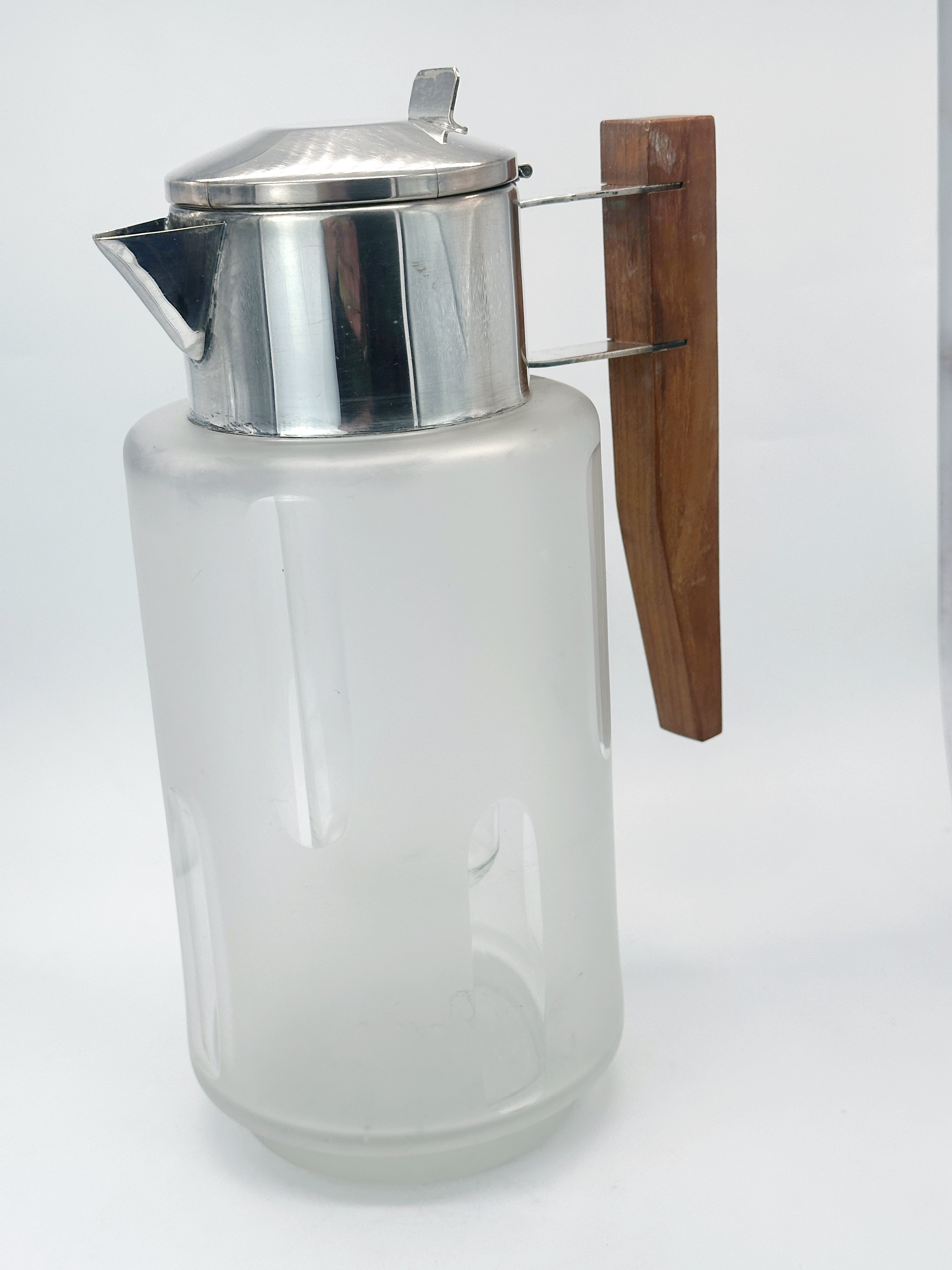 Vintage Kalte Ente aus Milchglas mit Holzgriff und Versilberung