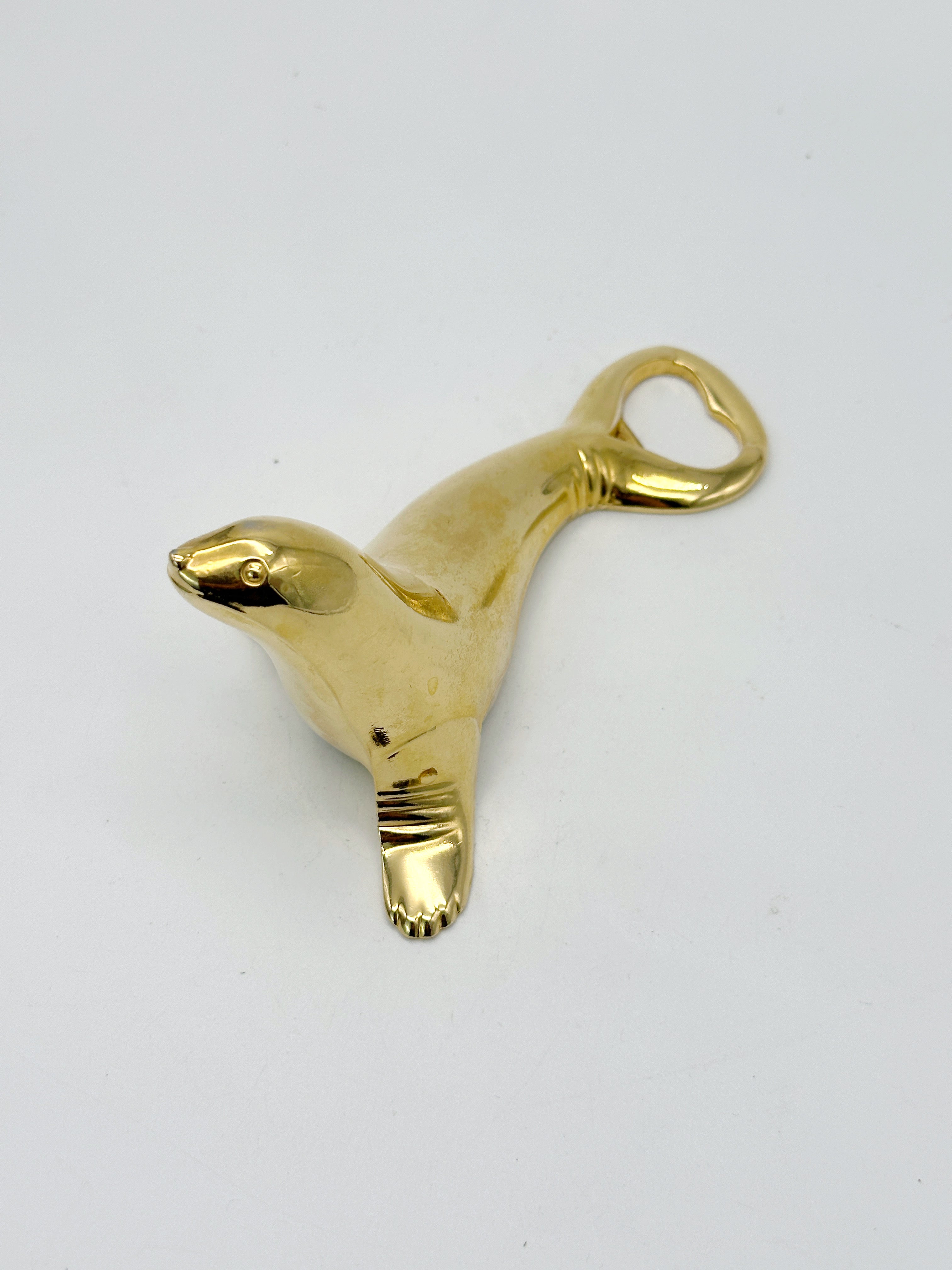 24K vergoldeter Vintage Flaschenöffner Seerobbe von BMF