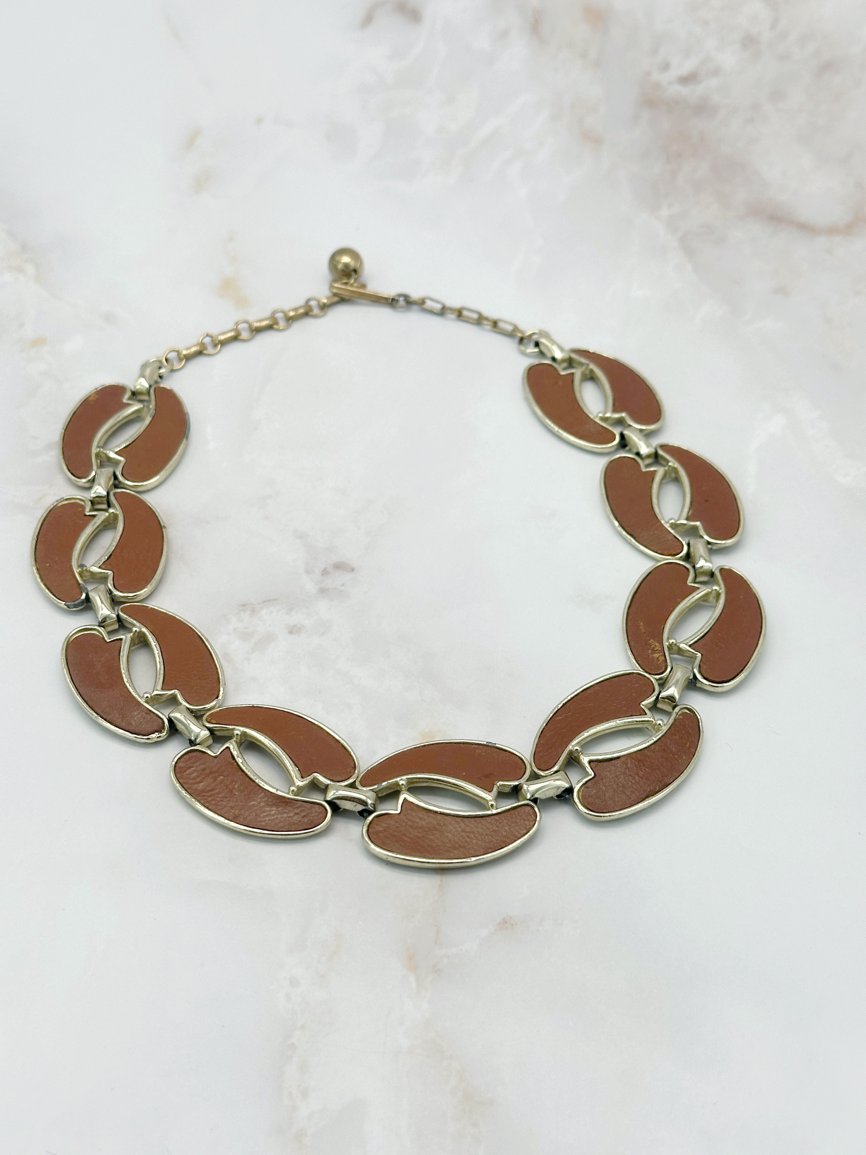 Vintage Boho Halskette vergoldet mit braunen Gliedern