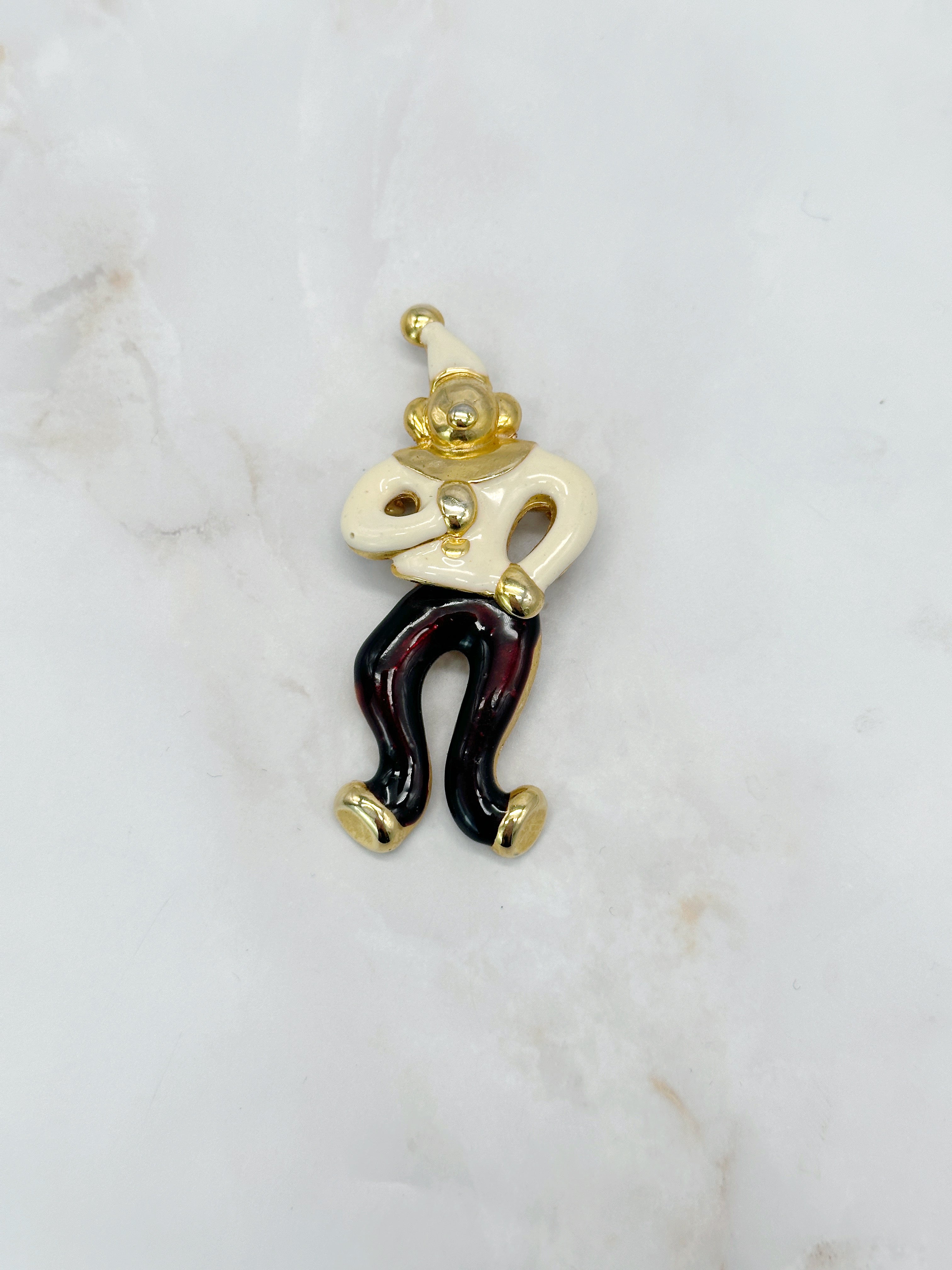 Verspielte Vintage Clown Brosche mit Emaille und beweglichem Detail