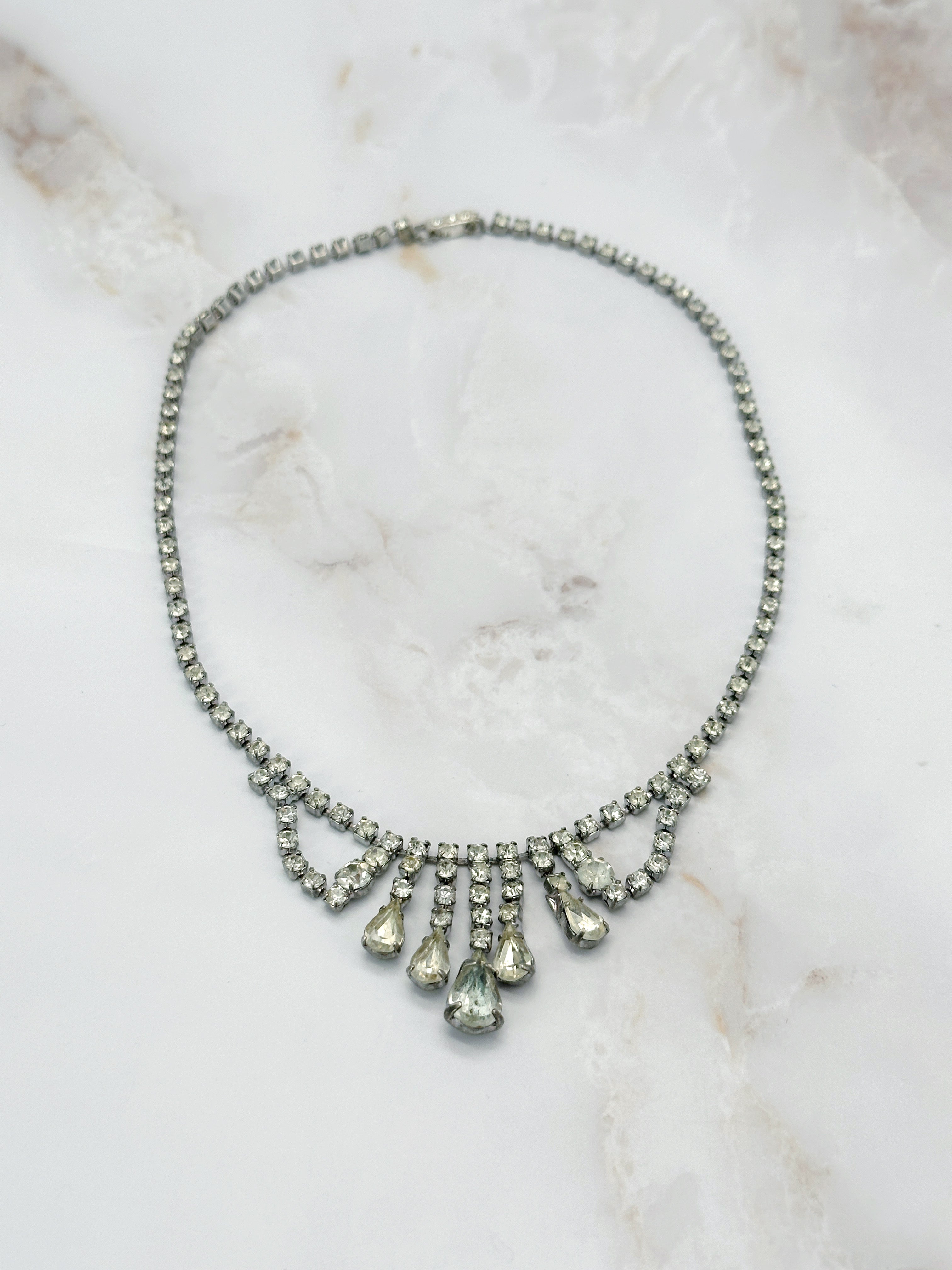 Glamouröses Vintage Strass Collier mit Kristall-Tropfen