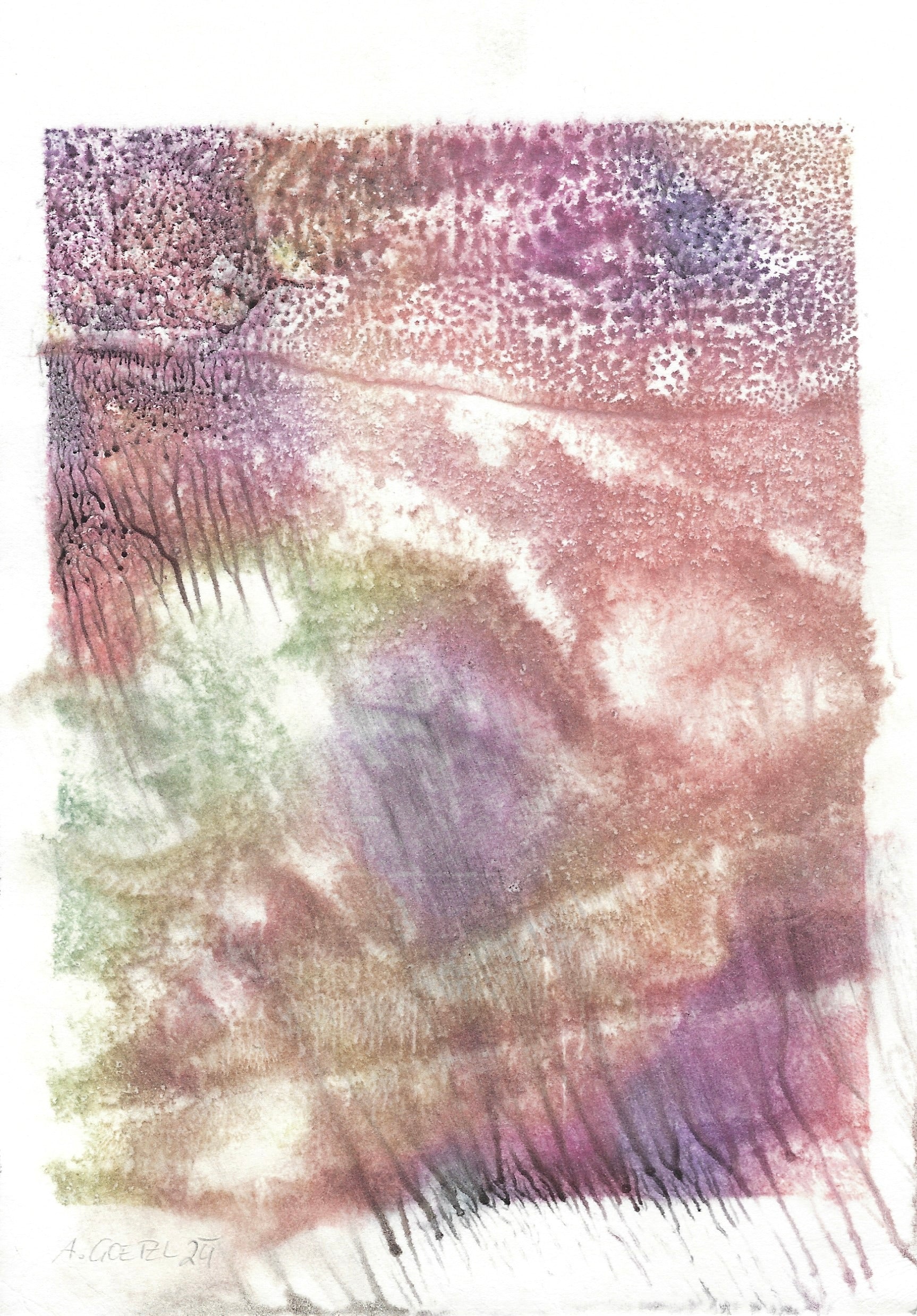 Amelie Goetzl, aus der Serie: ILLUSIONAL, 2024, Monotypien auf Papier, 21 x 15 cm, gerahmt